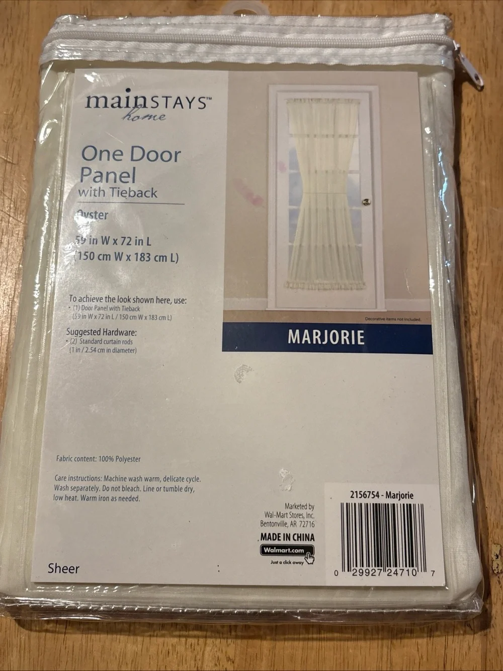 New Mainstays Sheer One Door Panel Curtain in Oyster Cream 59”x72”